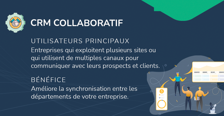 infographie types de CRM collaboratif utilisateurs principaux type de tâches bénéfice