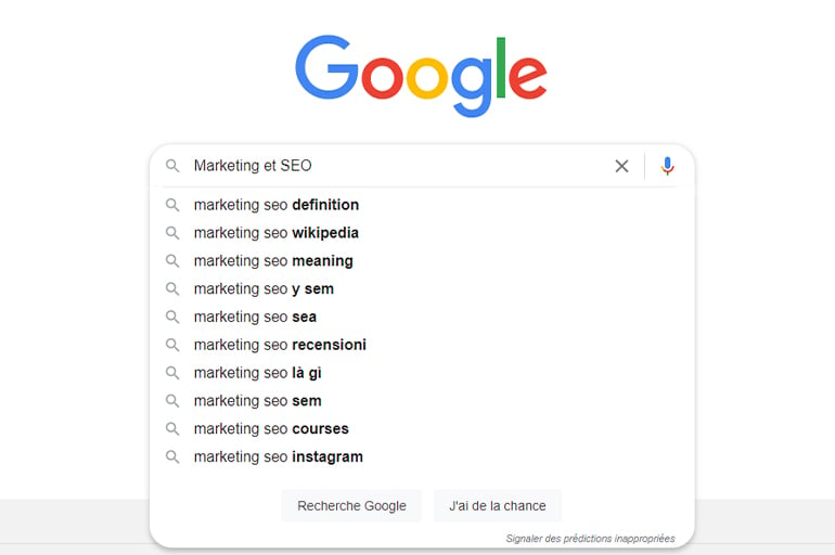 suggestions de recherches google